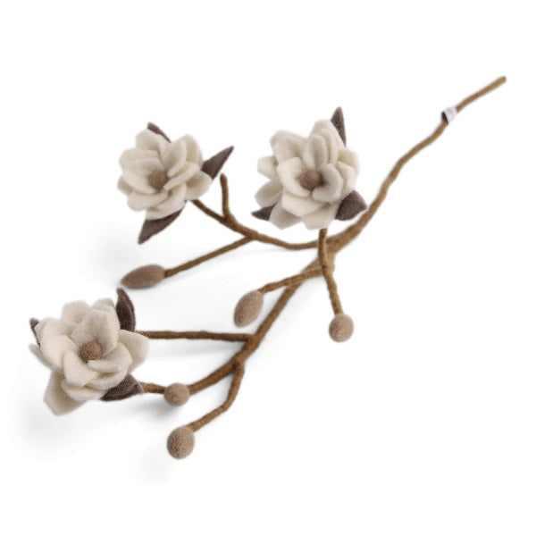 Branche de fleurs de magnolias blanche ou rose en laine