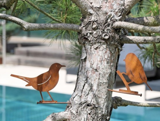 Moineau taille M en métal rouillé trompe l'oeil pour votre jardin