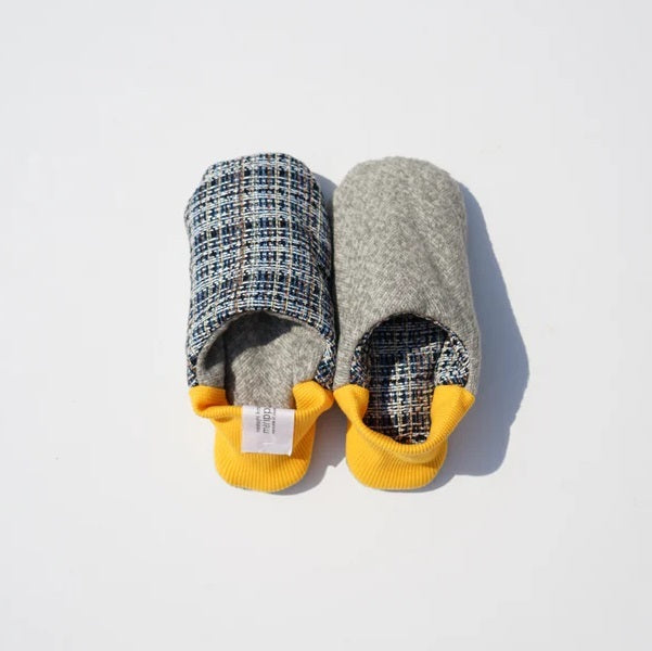 Chaussons d'intérieur MERIPPA tellement doux et funs tweed fins carreaux et talon jaune (202412MRP18)