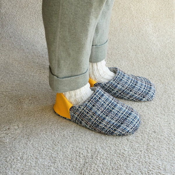 Chaussons d'intérieur MERIPPA tellement doux et funs tweed fins carreaux et talon jaune (202412MRP18)