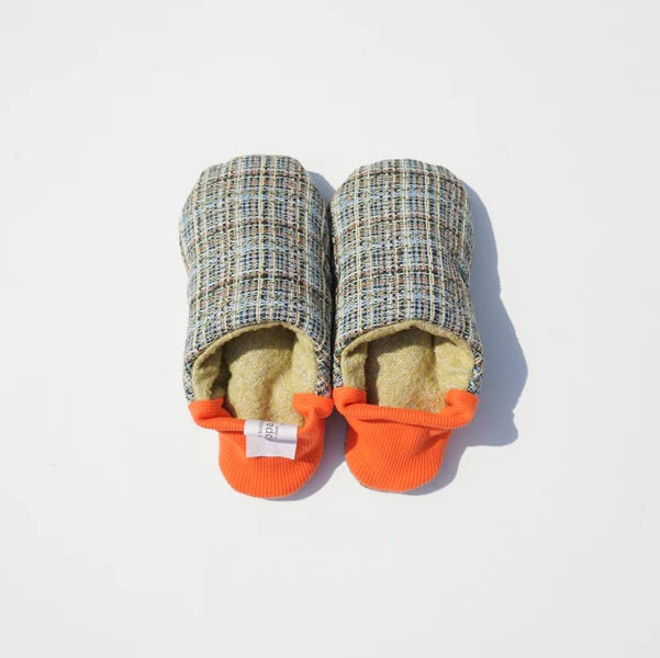 Chaussons d'intérieur MERIPPA tellement doux et funs tweed fins carreaux et talon orange (202412MRP20)