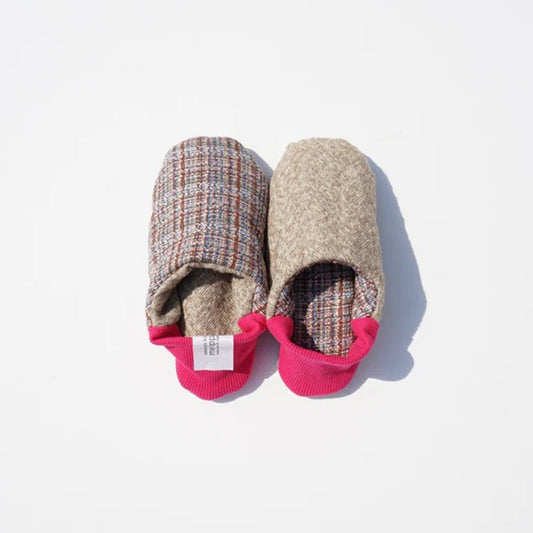 Chaussons d'intérieur MERIPPA tellement doux et funs tweed fins carreaux et talon rose (202412MRP17)